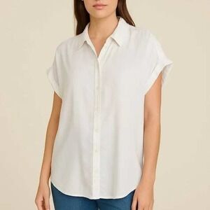 Quince White Tencel Lyocell Short Sleeve Button Down Camp Shirt Size S NWT
